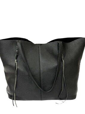 Rebecca Minkoff Unlined Whipstitch Tote Black Pebbled Leather Handbag Coin Purse